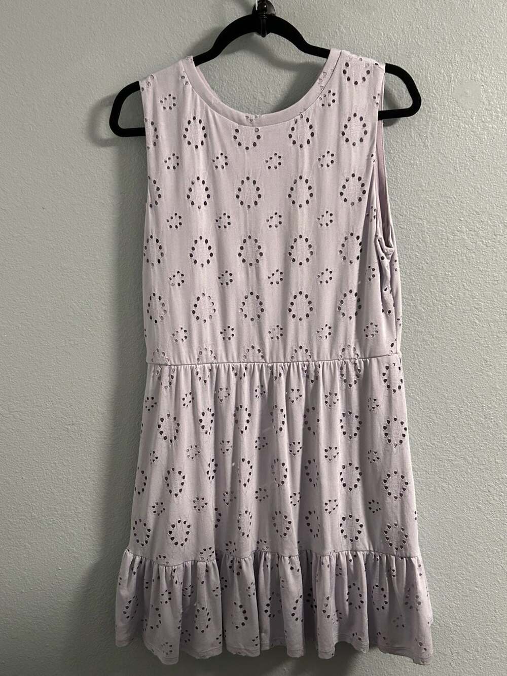 As U Wish Eyelet Babydoll Dress Size XL Lavender Ruffle Hem Sleeveless